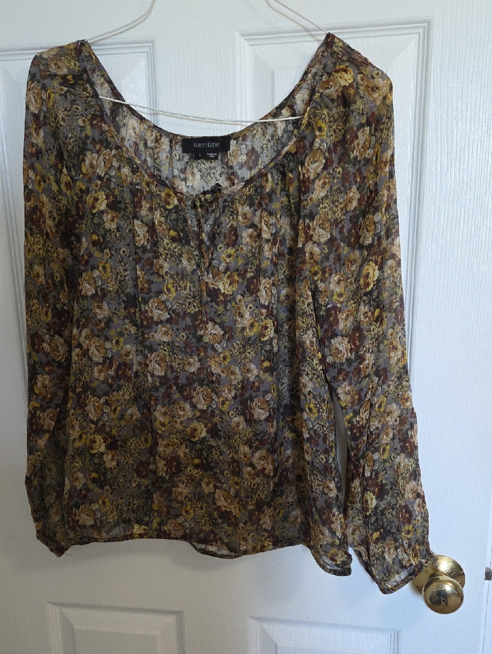 100% Silk Boho Chic Floral Peasant Blouse